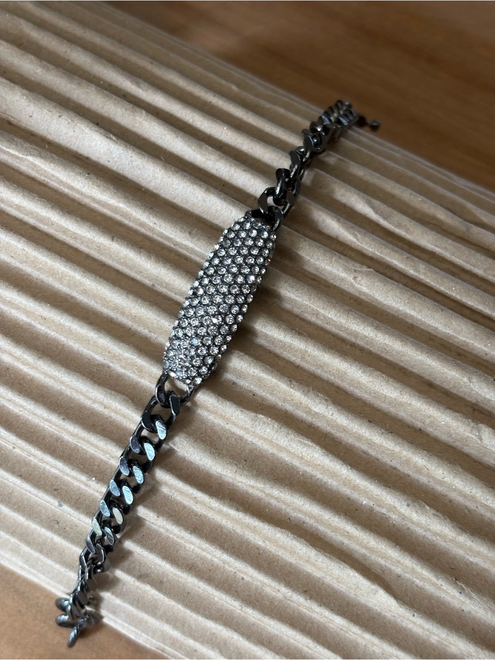 Chunky Black Chain Rhinestone Plaque Women's Bracelet